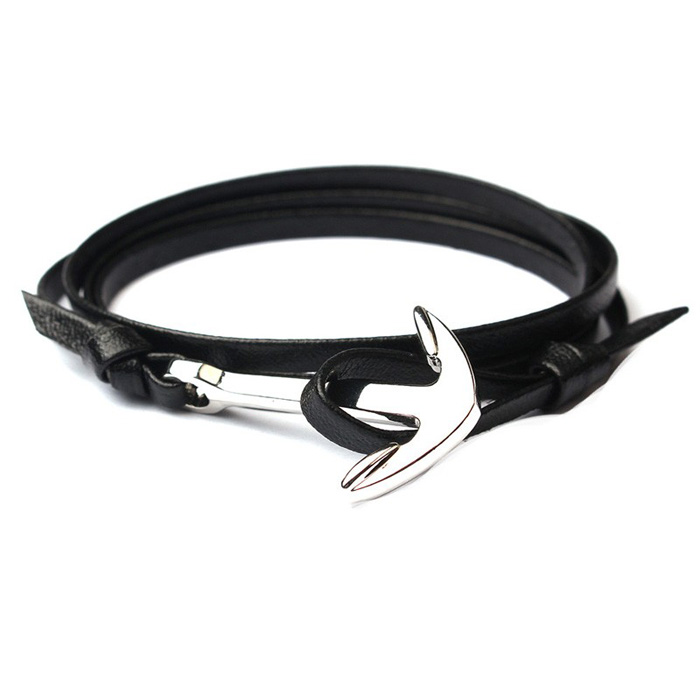 Anker armband leren koord zwart met zilver 1 Anker armband leren koord zwart met zilver