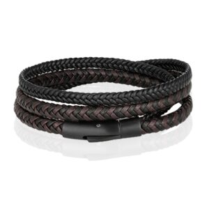 Armband Dubbel Gevlochten Leer - Zwart Bruin-21cm