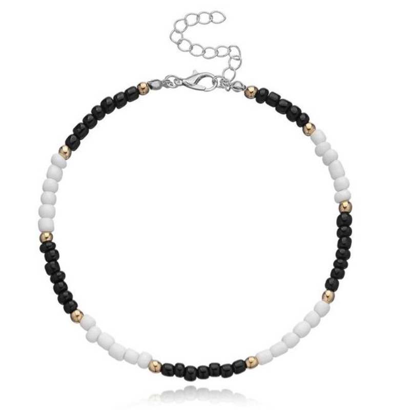 Bohemian stijl Kralen Enkelbandje - Zwart Wit 1 Bohemian stijl Kralen Enkelbandje - Zwart Wit