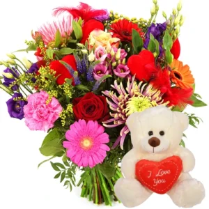 Boeket met hartjes + I love you knuffel