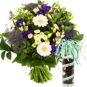 Boeket blauw wit + 200 gram drop