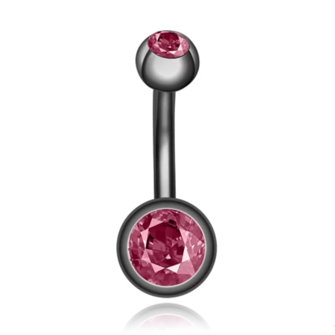 Chirurgisch Edelstaal Navelpiercing - Zirkonia & Gunmetal 1 Chirurgisch Edelstaal Navelpiercing - Zirkonia & Gunmetal