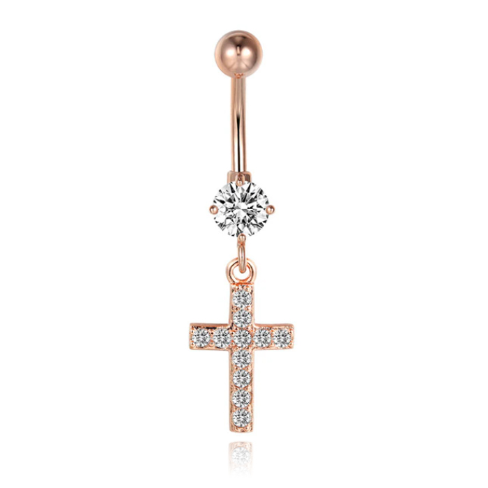 Cilla Navelpiercing met Hangertje - Kruis Rosegoudkleurig 1 Cilla Navelpiercing met Hangertje - Kruis Rosegoudkleurig