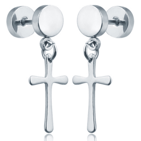 Cross Stud oorbellen Titanium Silver 1 Cross Stud oorbellen Titanium Silver