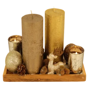 Plateau dikke kaarsen + kerstdecratie