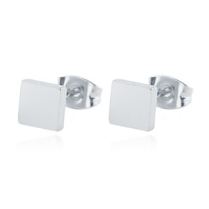 Dames Oorbellen Knoppen Zilverkleurig Vierkant Edelstaal-6mm