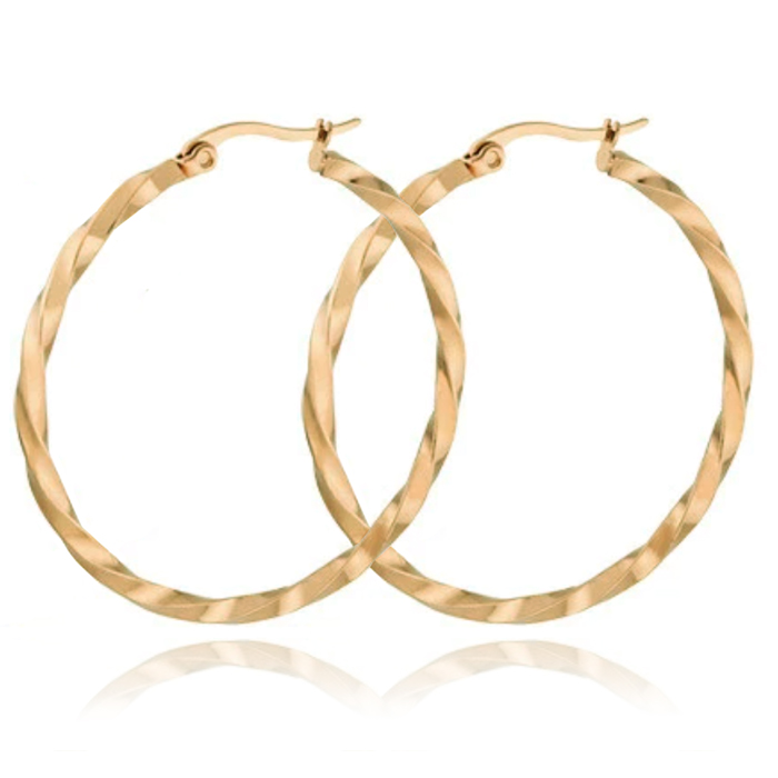 Dames Oorbellen Ringen Goudkleurig Gedraaid Edelstaal - 30mm 1 Dames Oorbellen Ringen Goudkleurig Gedraaid Edelstaal - 30mm