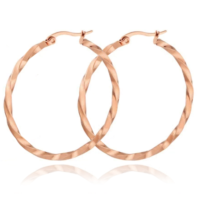 Dames Oorbellen Ringen Rose kleurig Gedraaid Edelstaal - 30mm 1 Dames Oorbellen Ringen Rose kleurig Gedraaid Edelstaal - 30mm