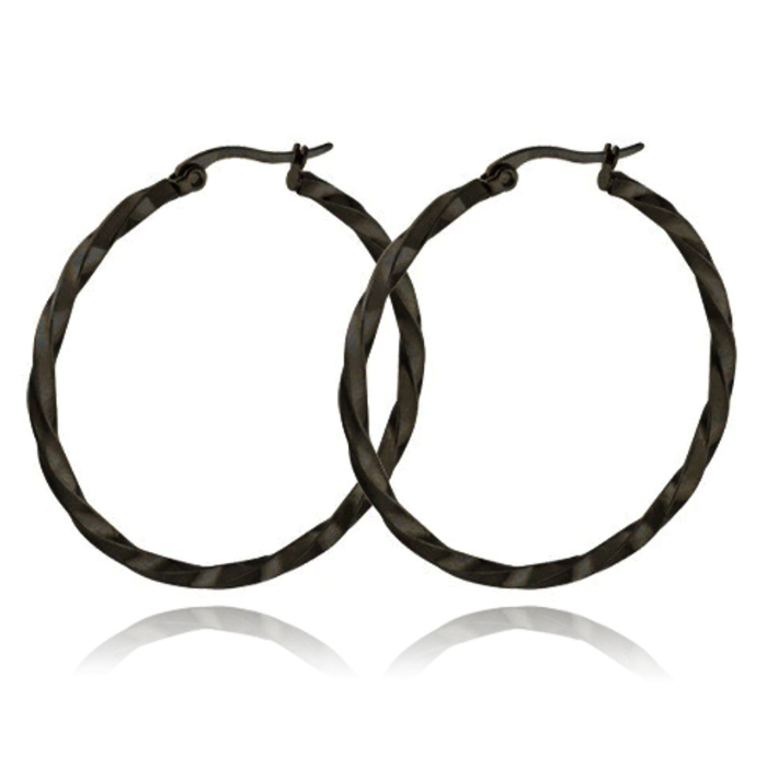 Dames Oorbellen Ringen Zwart Gedraaid Edelstaal - 40mm 1 Dames Oorbellen Ringen Zwart Gedraaid Edelstaal - 40mm