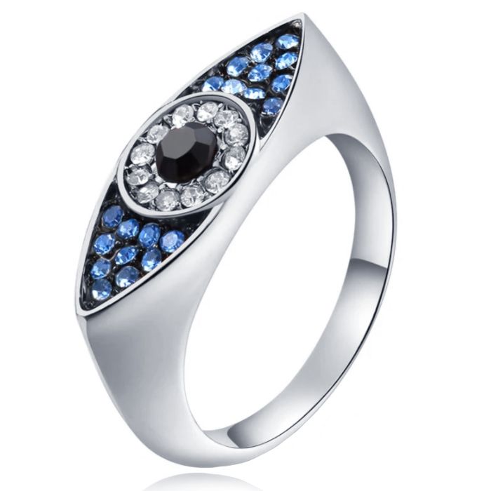 Dames Ring Boze Oog Zilverkleurig met Zirkonia-18mm 1 Dames Ring Boze Oog Zilverkleurig met Zirkonia-18mm