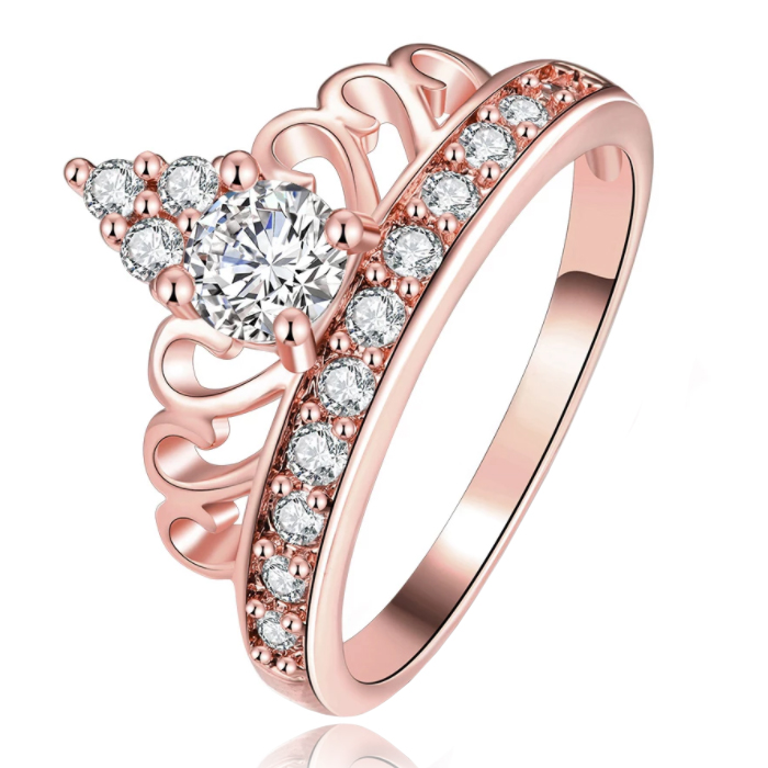 Dames Ring Rose Verguld met Kroon en Zirkonia Stenen-16mm 1 Dames Ring Rose Verguld met Kroon en Zirkonia Stenen-16mm