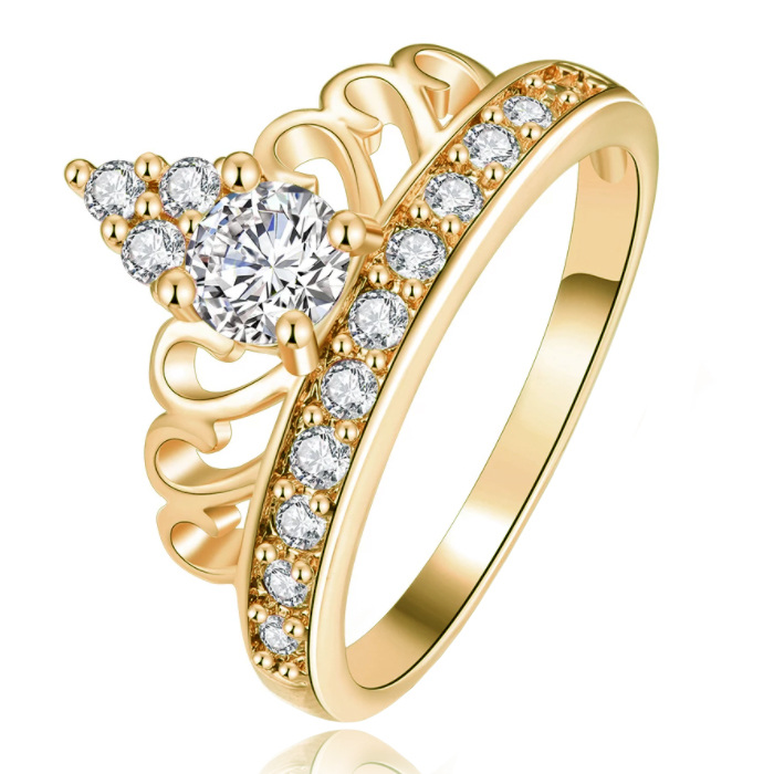 Dames Ring Verguld met Kroon en Zirkonia Stenen-18mm 1 Dames Ring Verguld met Kroon en Zirkonia Stenen-18mm