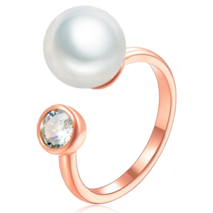 Dames Ring Rose kleurig Verstelbaar Verguld met Zirkonia en Parel 1 Dames Ring Rose kleurig Verstelbaar Verguld met Zirkonia en Parel