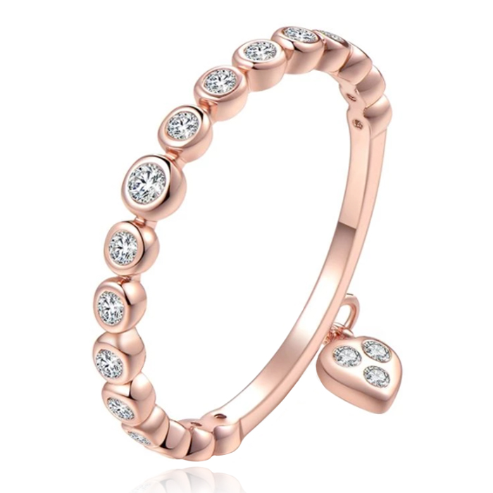 Dames Ring Rose kleurig Verguld met Zirkonia en Hartje-17mm 1 Dames Ring Rose kleurig Verguld met Zirkonia en Hartje-17mm