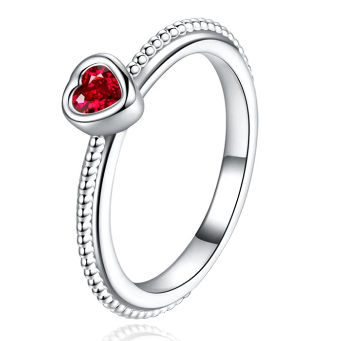 Dames Ring Verzilverd met Rood Hart van Zirkonia-16mm 1 Dames Ring Verzilverd met Rood Hart van Zirkonia-16mm