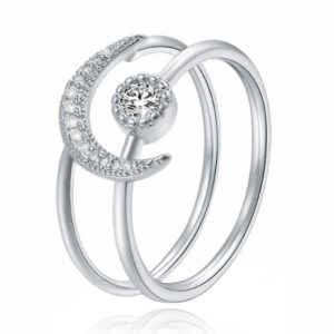Dames Ring Zilverkleurig met Maan en Zirkonia Steen-16mm