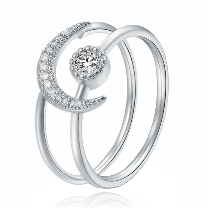 Dames Ring Zilverkleurig met Maan en Zirkonia Steen-16mm 1 Dames Ring Zilverkleurig met Maan en Zirkonia Steen-16mm