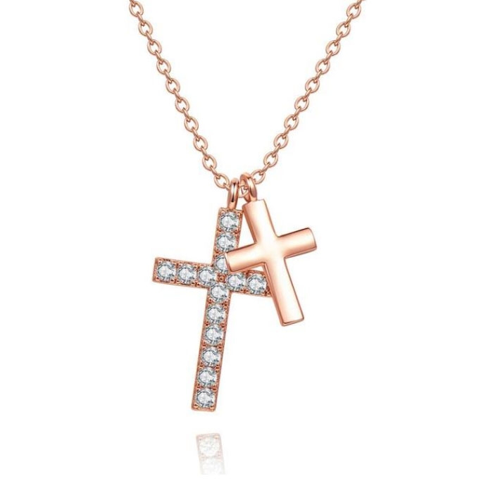 Dames ketting met kruis en zirkonia Rose 1 Dames ketting met kruis en zirkonia Rose