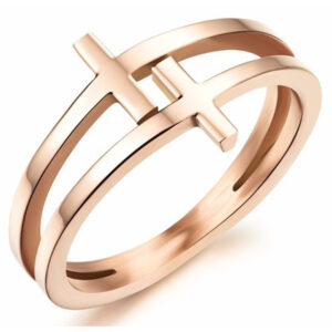 Damesring Rosegoud Staal Double Cross-18mm