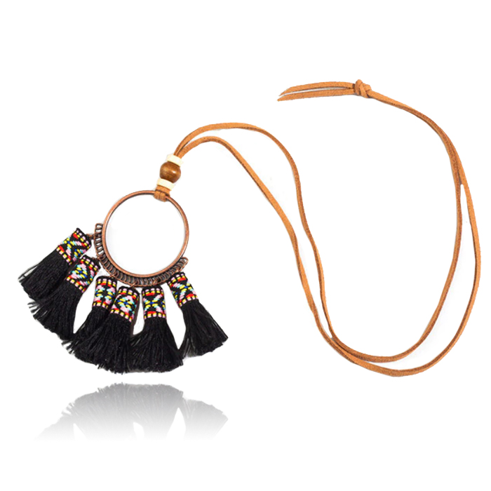 Deja Boho Tassel Ketting - Zwart 1 Deja Boho Tassel Ketting - Zwart