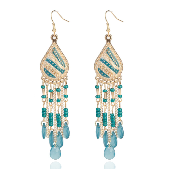 Deja Druppelvormige Tassel Oorbellen - Kristal Groen 1 Deja Druppelvormige Tassel Oorbellen - Kristal Groen