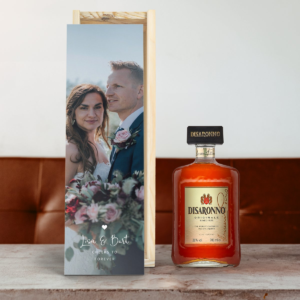 Likeur in bedrukte kist - Amaretto Disaronno