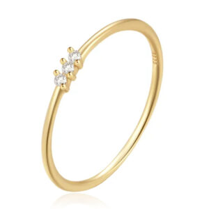 Elenza Thin .925 Zilveren Ring met Drie Zirconia's en Gouden Plating - 1mm-16mm