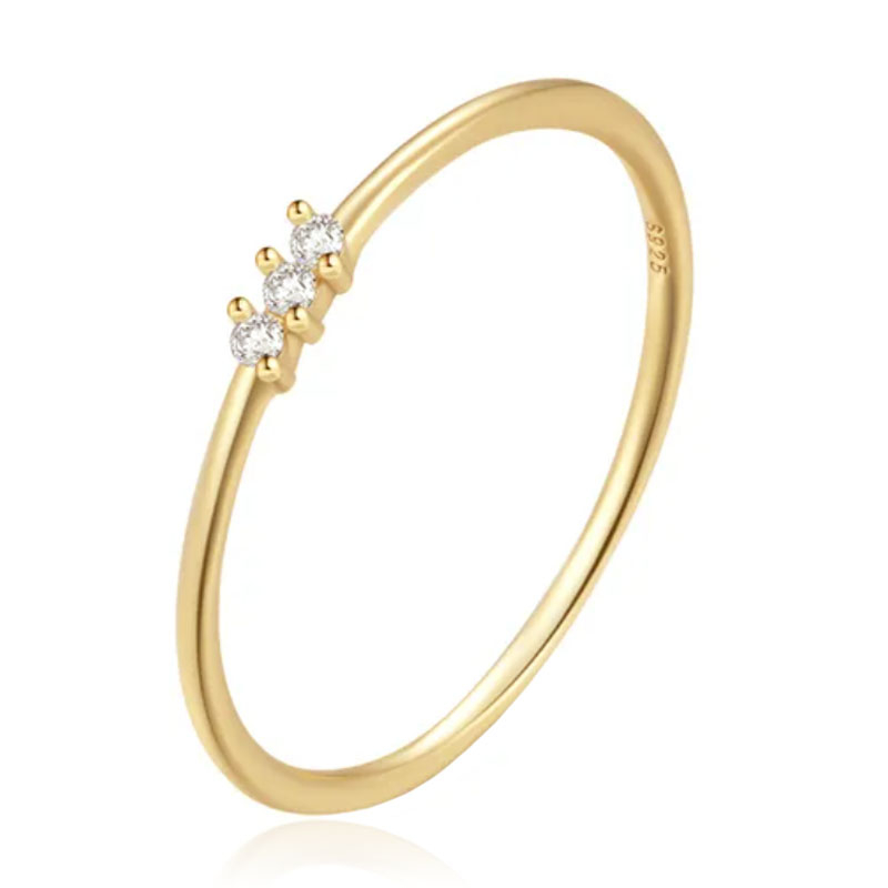 Elenza Thin .925 Zilveren Ring met Drie Zirconia's en Gouden Plating - 1mm-16mm 1 Elenza Thin .925 Zilveren Ring met Drie Zirconia's en Gouden Plating - 1mm-16mm