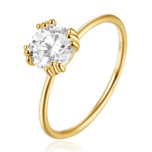 Elenza Thin .925 Zilveren Ring met Grote Zirconia en Gouden Plating - 1mm-16mm