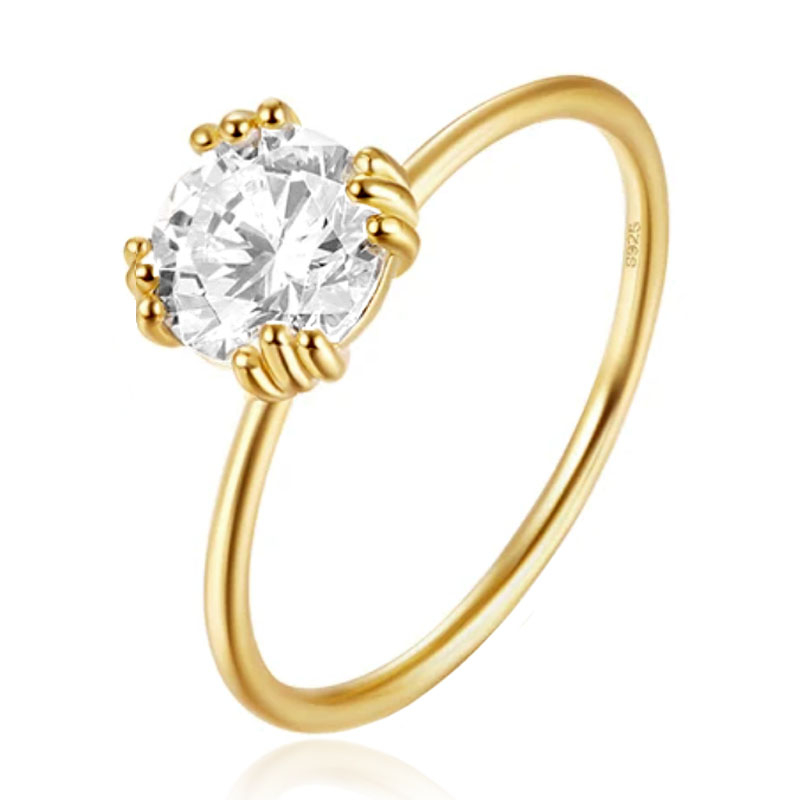 Elenza Thin .925 Zilveren Ring met Grote Zirconia en Gouden Plating - 1mm-16mm