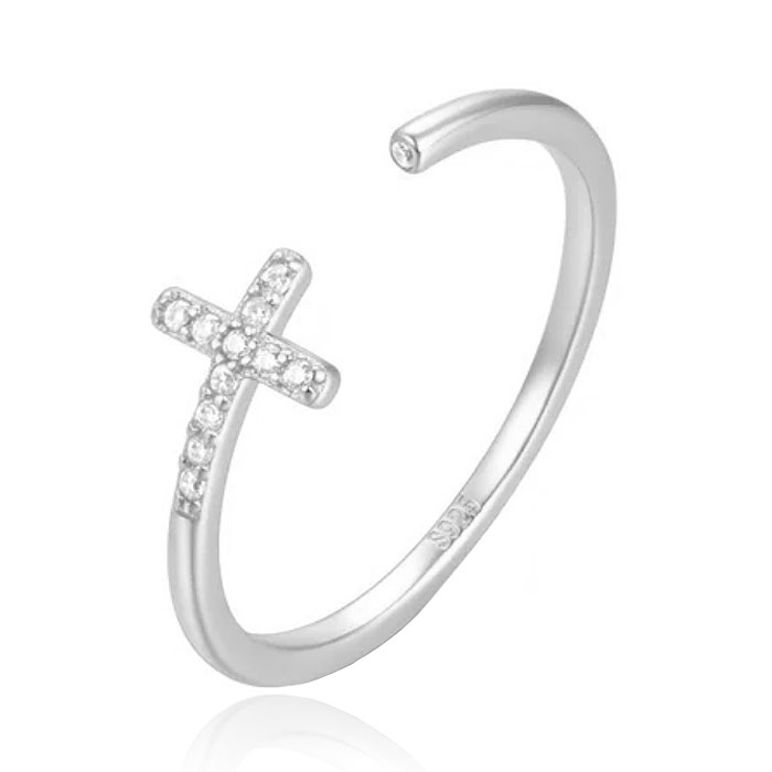 Elenza Zilveren Ring met Kruis en Zirkonia - Verstelbaar 1 Elenza Zilveren Ring met Kruis en Zirkonia - Verstelbaar
