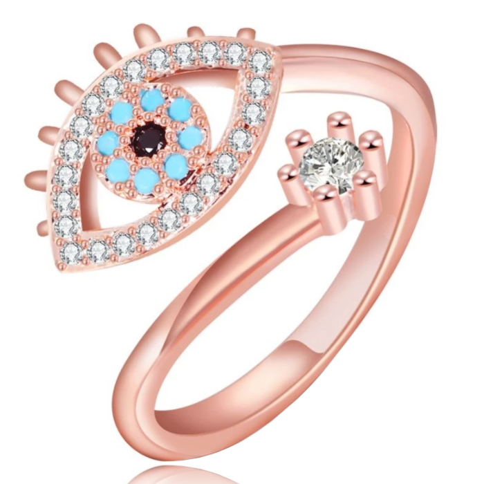 Evil Eye dames Ring Edelstaal Rose kleurig Verstelbaar met Zirkonia 1 Evil Eye dames Ring Edelstaal Rose kleurig Verstelbaar met Zirkonia