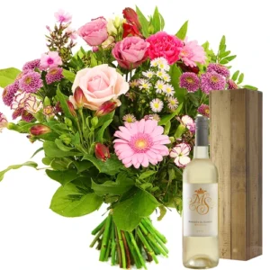 Seizoensbloemen + witte wijn