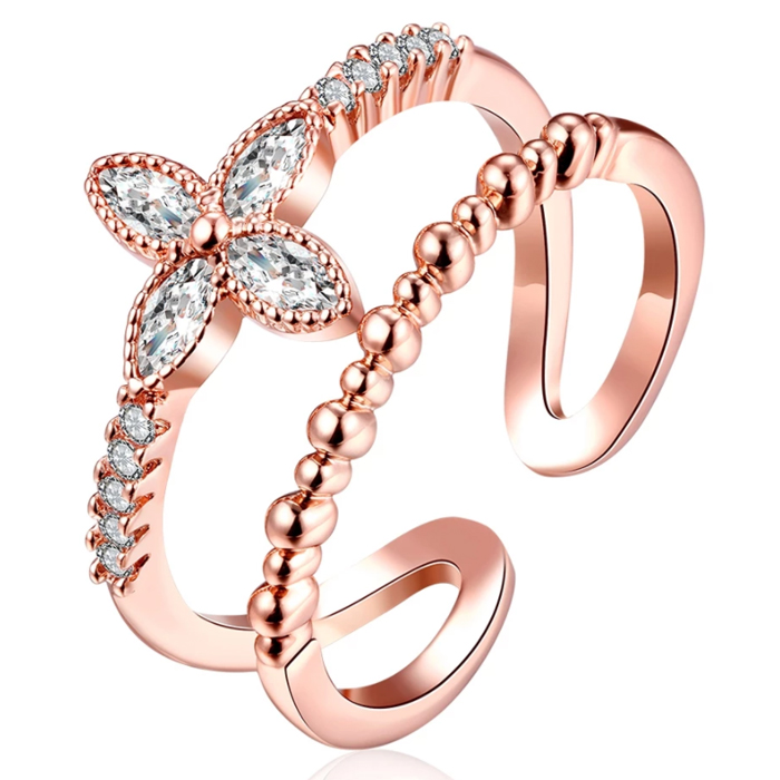 Gedraaide Rose kleurige Dames Ring met Bloem Zirkonia 1 Gedraaide Rose kleurige Dames Ring met Bloem Zirkonia