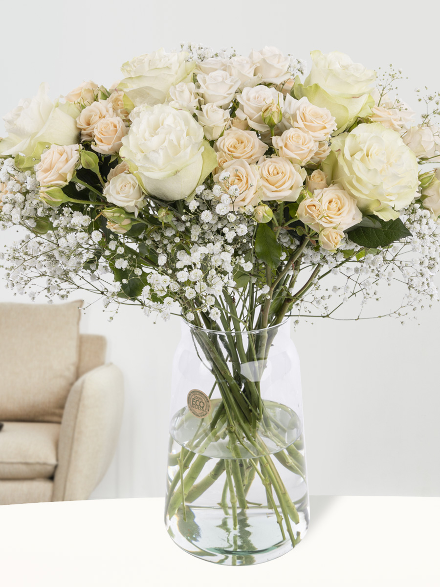 Gemengd trosrozen boeket wit/crème 1 Gemengd trosrozen boeket wit/crème