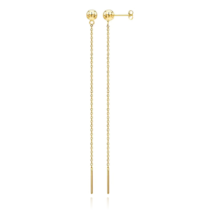 Goudkleurige Ketting Oorbellen Dames van Edelstaal - 100mm 1 Goudkleurige Ketting Oorbellen Dames van Edelstaal - 100mm