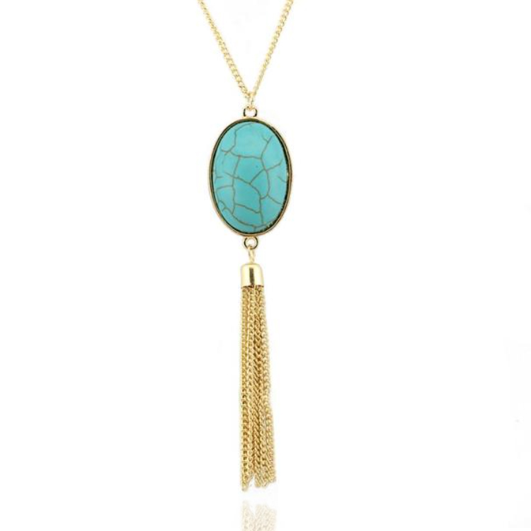 Halsketting Ovale Natuursteen - Turquoise 1 Halsketting Ovale Natuursteen - Turquoise