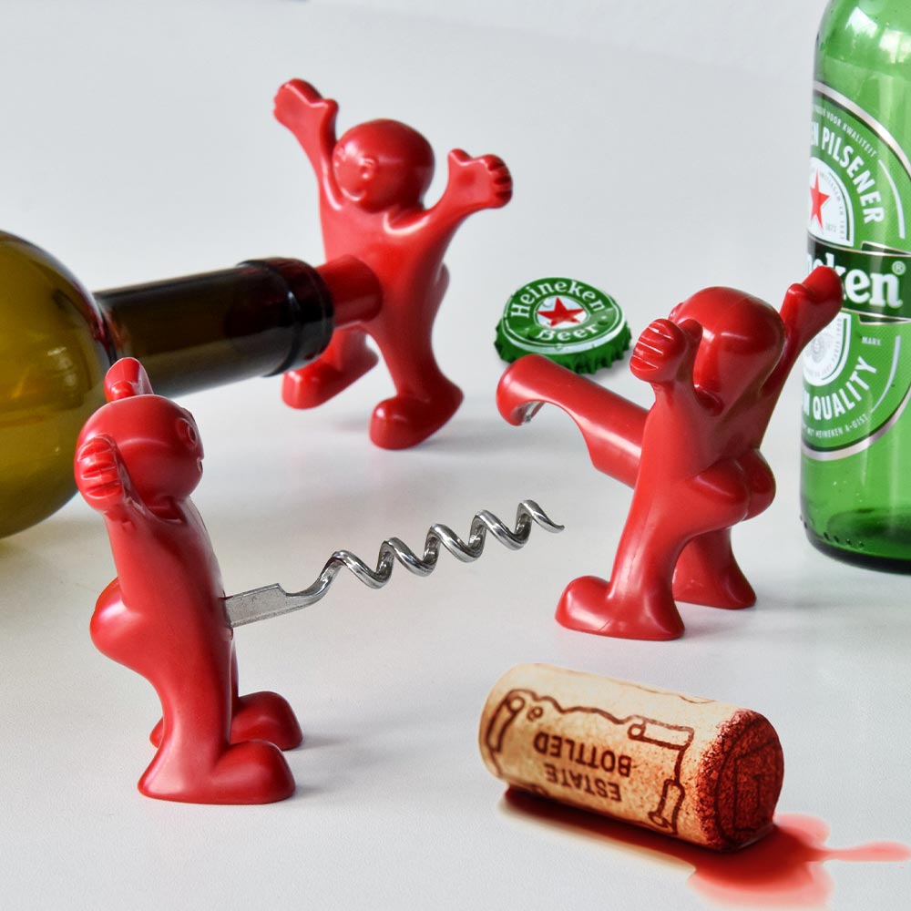 Fles Opener, Stopper en Kurkentrekker - Happy Man Set 1 Fles Opener, Stopper en Kurkentrekker - Happy Man Set