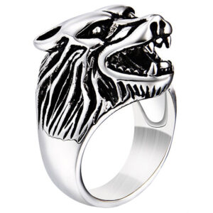 Heren ring edelstaal Wolf Zilverkleurig-19mm