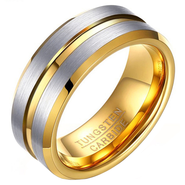 Heren ring Wolfraam Verguld Zilver Goud 8mm-21mm 1 Heren ring Wolfraam Verguld Zilver Goud 8mm-21mm