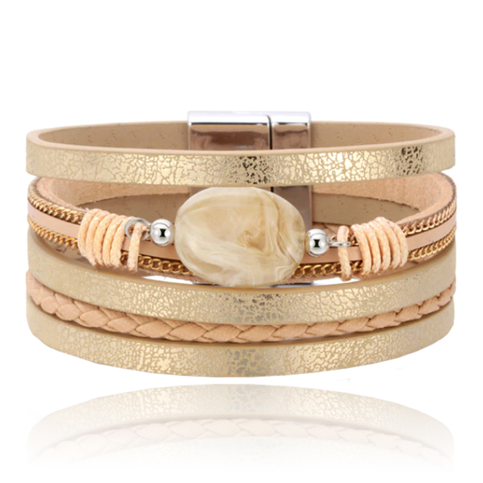 Layered Armband Vintage met Steen - Champagne 1 Layered Armband Vintage met Steen - Champagne