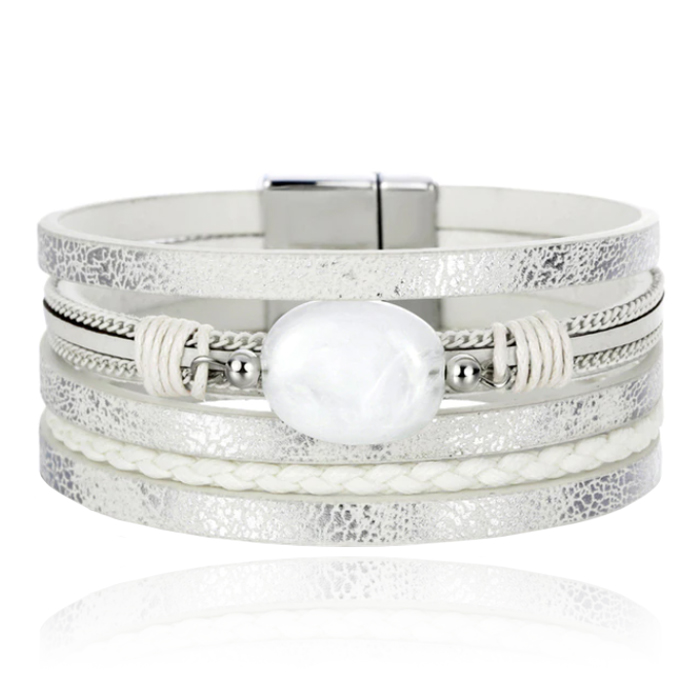 Layered Armband Vintage met Steen - Zilver 1 Layered Armband Vintage met Steen - Zilver