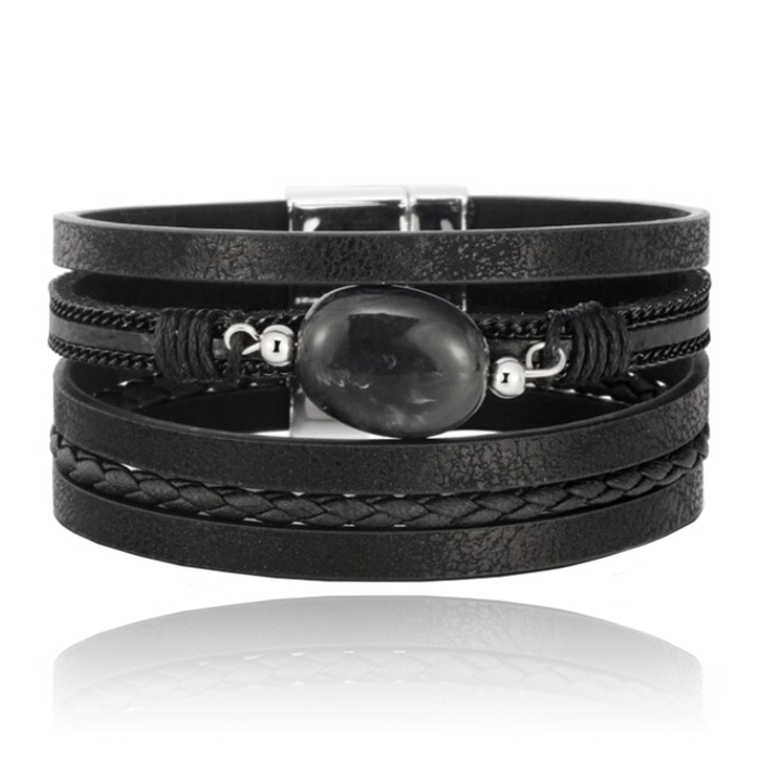 Layered Armband Vintage met Steen - Zwart 1 Layered Armband Vintage met Steen - Zwart