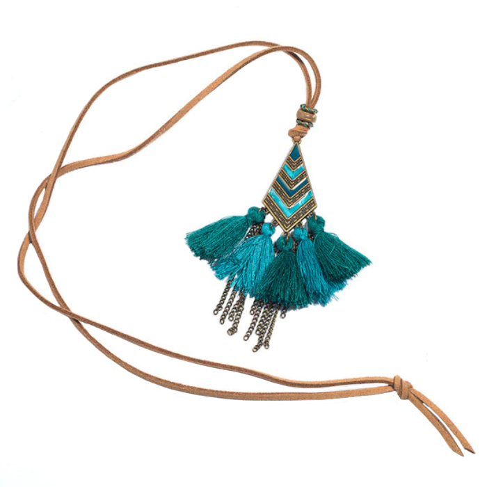 Lederen Tassel Ketting voor Dames - Blauw 1 Lederen Tassel Ketting voor Dames - Blauw