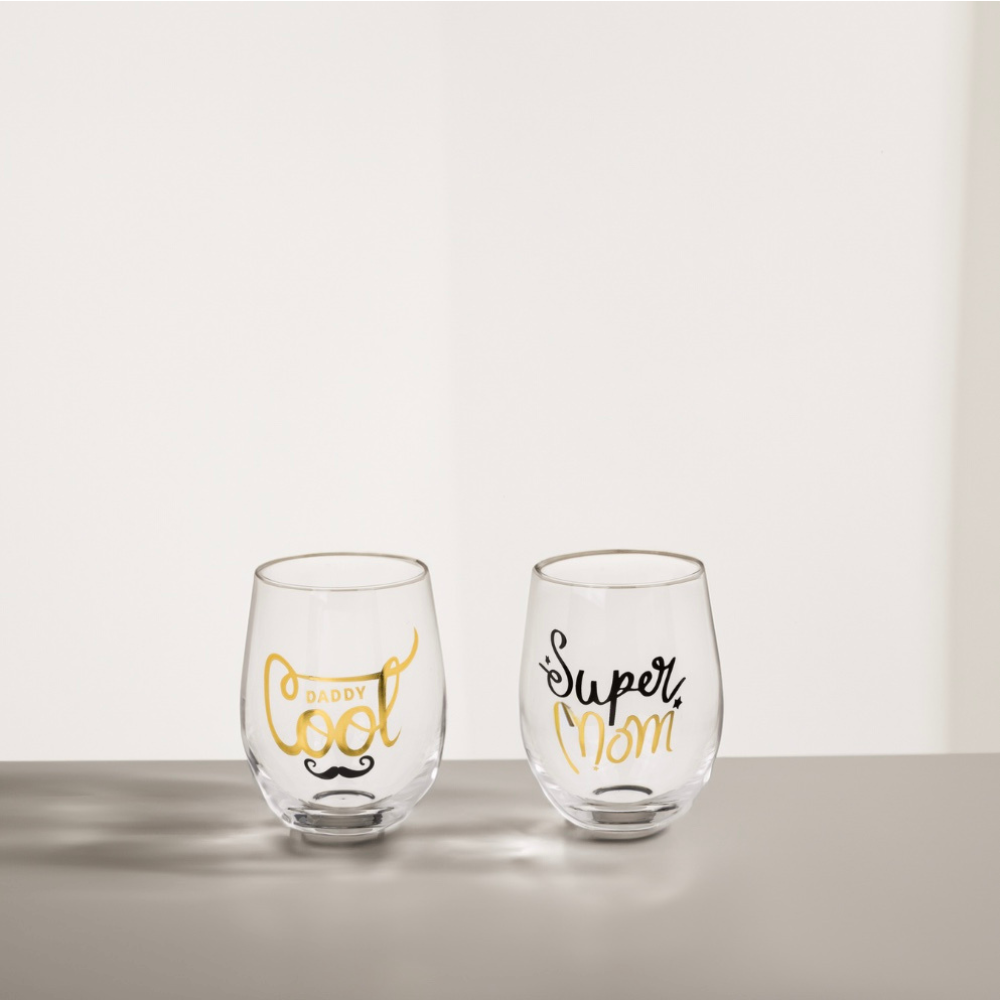 Leuke glazen 'Super mom' & 'Daddy cool' 1 Leuke glazen 'Super mom' & 'Daddy cool'