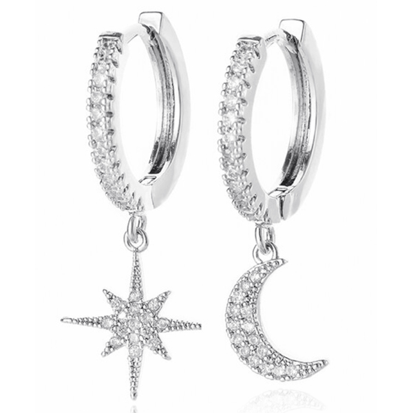 LGT JWLS Oorringen met Ster en Maan Hanger - Star Moon Silver 1 LGT JWLS Oorringen met Ster en Maan Hanger - Star Moon Silver