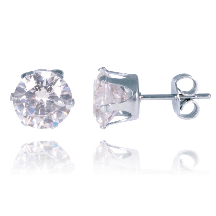 LGT Jewels Stud oorbellen Edelstaal Classic Round Transparent 8mm