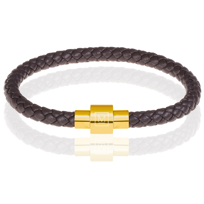 Memphis armband leer met edelstaal Donkerbruin Goud-20cm 1 Memphis armband leer met edelstaal Donkerbruin Goud-20cm