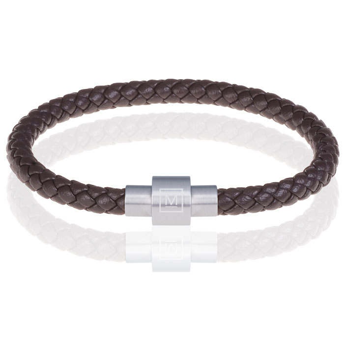 Memphis armband leer met edelstaal Donkerbruin Zilver-21cm 1 Memphis armband leer met edelstaal Donkerbruin Zilver-21cm