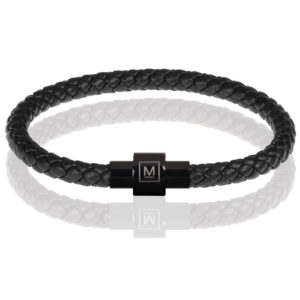 Memphis armband leer met edelstaal Zwart-23cm